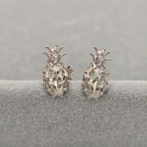 Hawaiian Pineapple Dainty Sterling Silver Earrings 0.9 Grams Patina Beach Girl